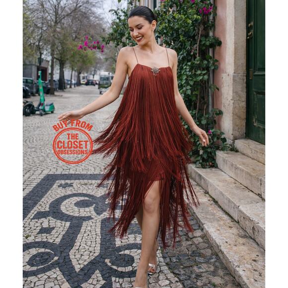 Zara Dresses & Skirts - ZARA Fringe Midi Dress with Spaghetti Straps NWT 🤎